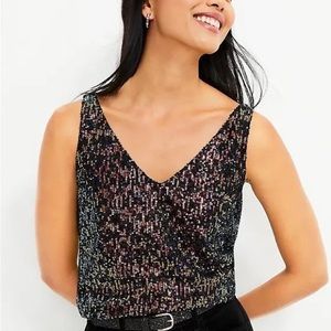 Loft Sequin Tank NWT Double V Shell | Color: Black | Size: Xsp